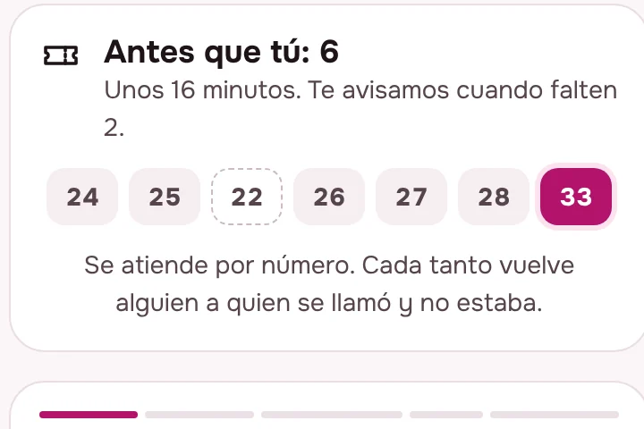 El celular del cliente: «Antes que tú: 6. Unos 16 minutos. Te avisamos cuando falten 2»